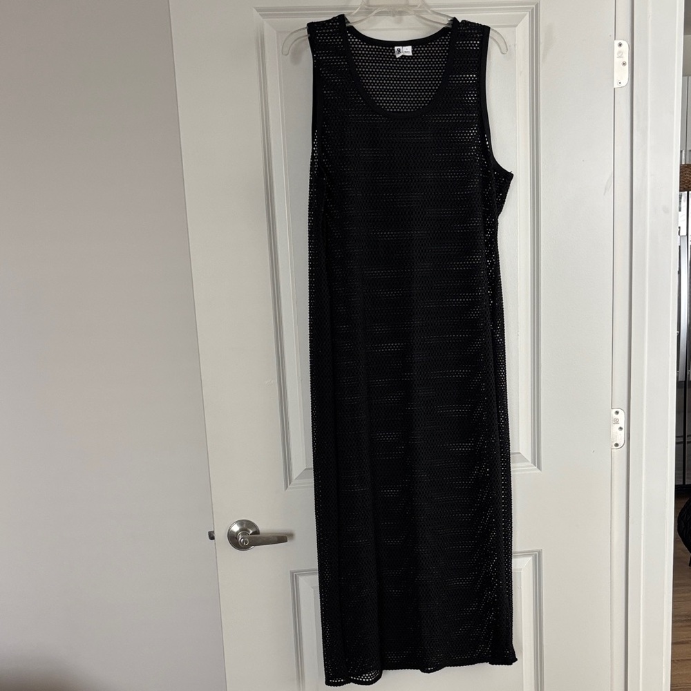 DKNY Black Mesh Coverup with slits at the bottom.
